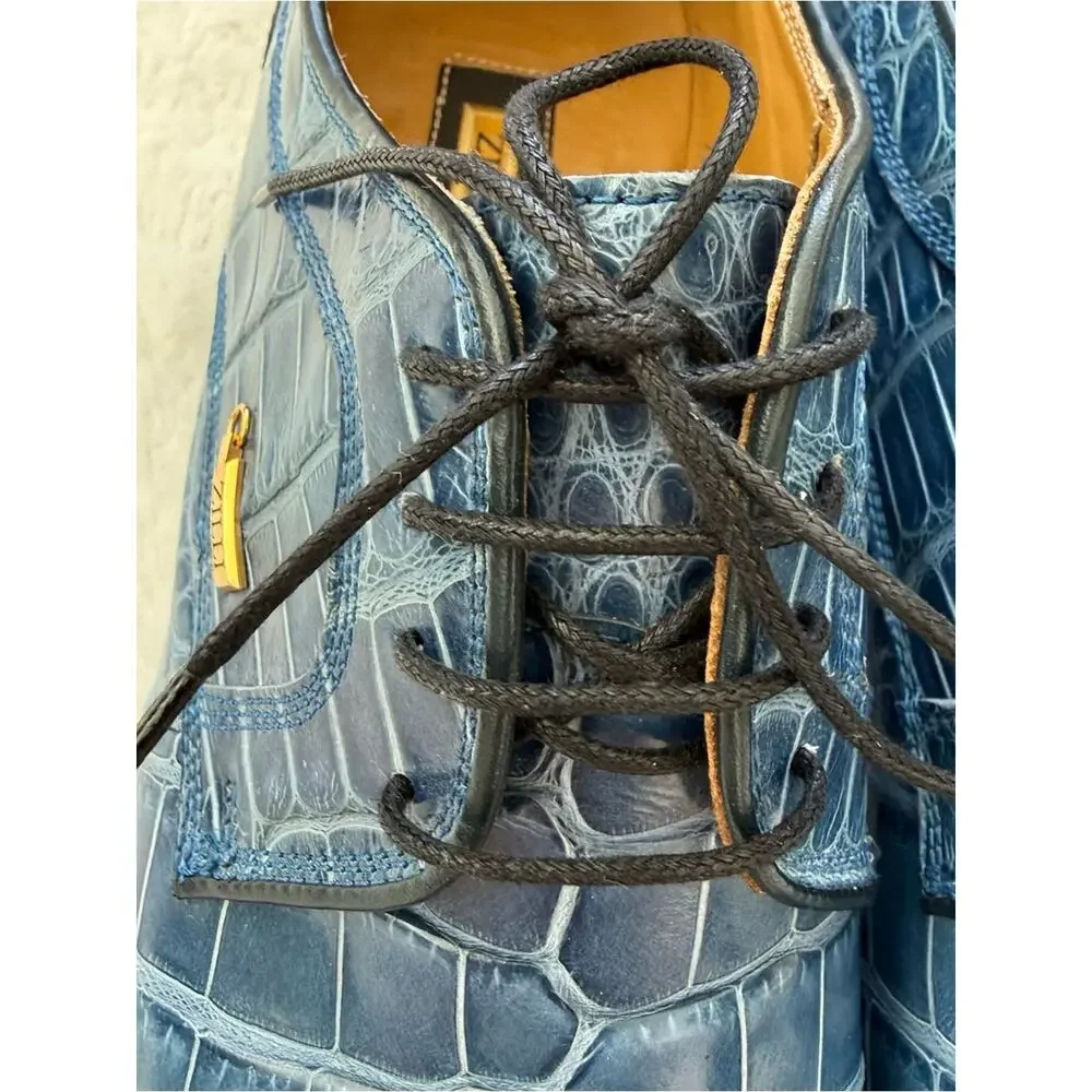 Zilli men blue full crocodile skin derbies size 44 EU or 11 US Retail 4500$